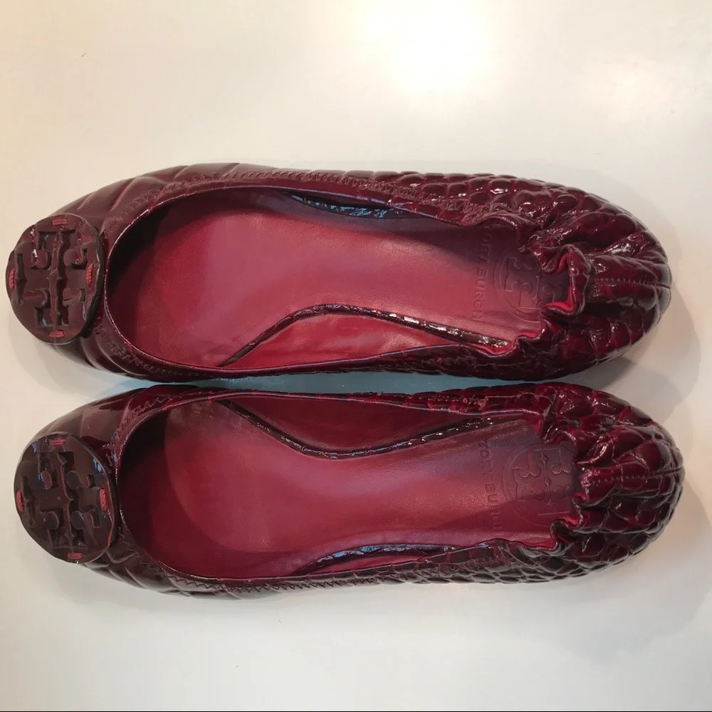 Tory Burch Deep Red Patent Leather Flats Size 7.5